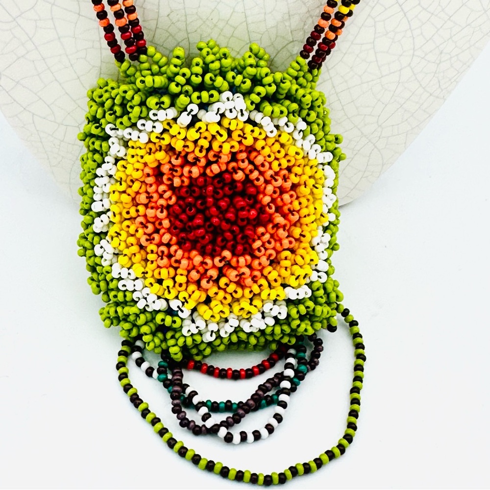 Embera Hand Beaded Artisan Colombian Floral Statement Necklace View 5